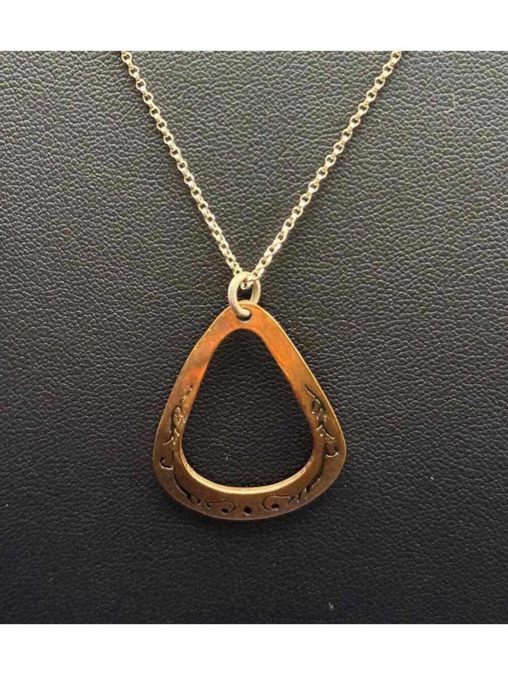 Vintage Copper Teardrop Pendant .925 Sterling Silver Chain 18"